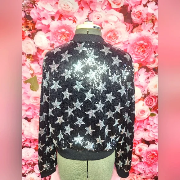 Forever 21 sequined jacket black with silver stars Small - Picture 2 of 3